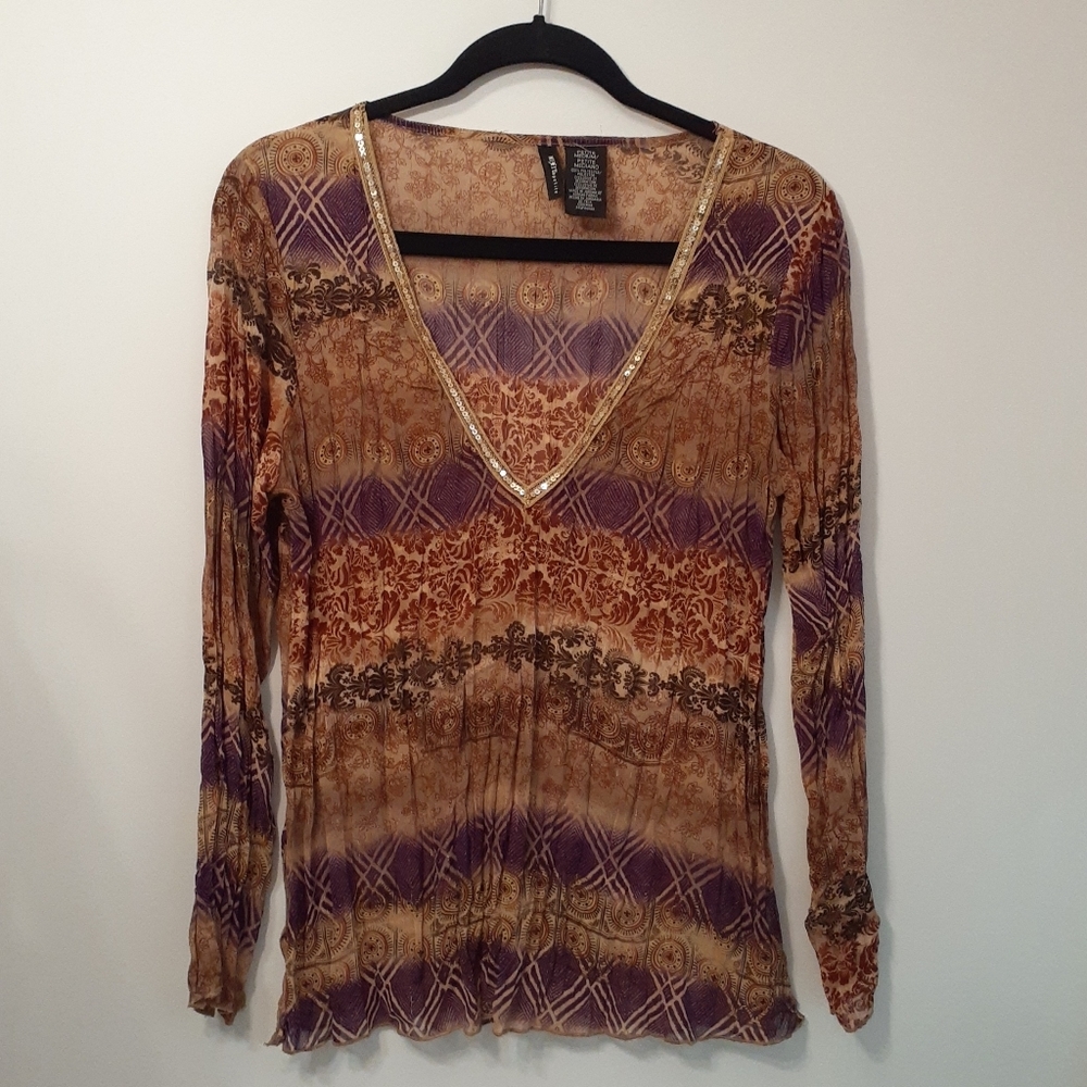 Mix It long sleeve deep V-neck sheer  shimmer chiffon